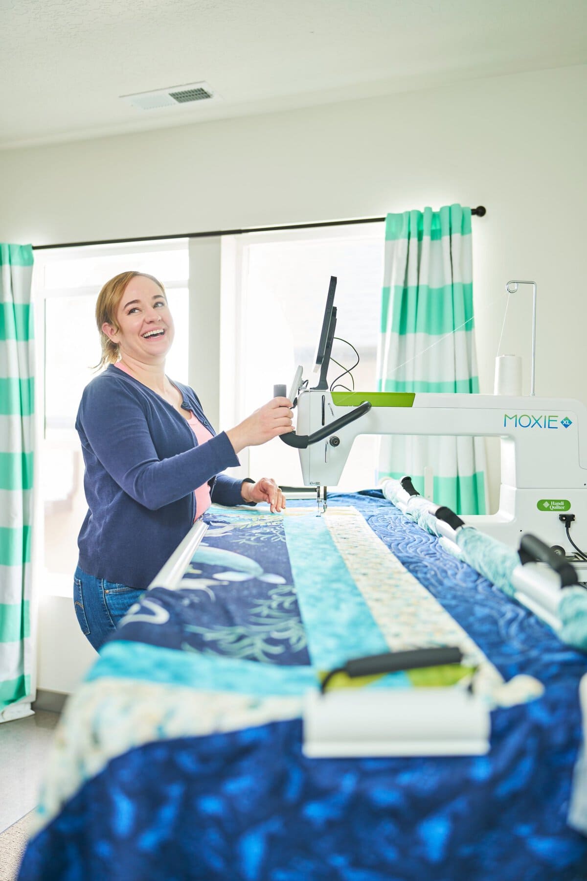 Shauna Westergard at her longarm machine